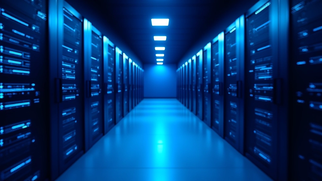 Moderne webserver met blauwe LED verlichting en snelle verbindingen