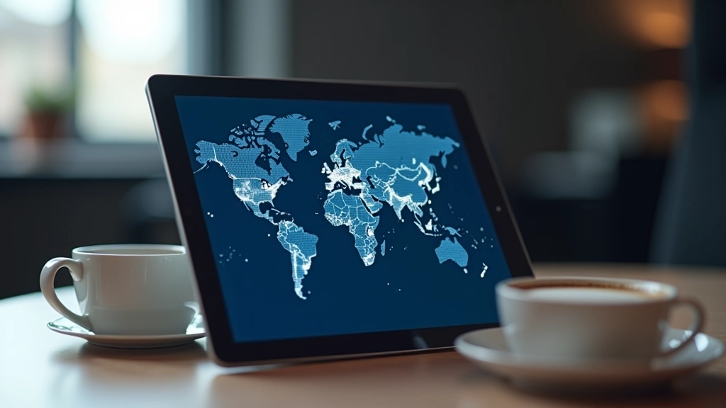 Wereldkaart met gemarkeerde netwerkpunten en connecties